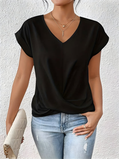 Effortless Blouse for Women with V Neck Twist Front