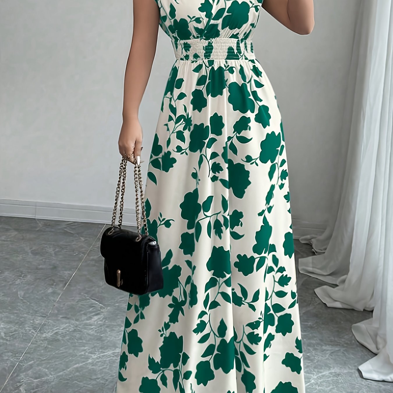Elegant Floral Maxi Dress for Women with V Neck
