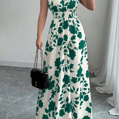 Elegant Floral Maxi Dress for Women with V Neck