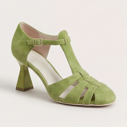 Comfortable Green Heels for Women with Closed Toe Cushioned Style