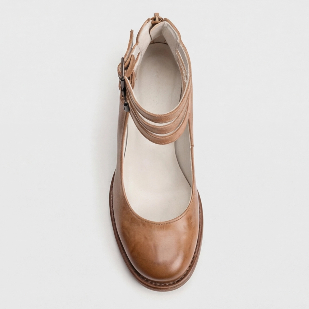 Comfortable Light Brown Heels for Women with Ankle Strap Style