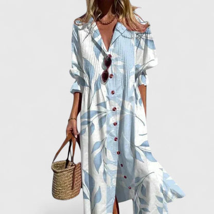 Effortless Floral Print Shirt Dress for Women with Button Down Long Sleeve Midi Style