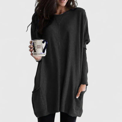 Comfortable Tunic for Women with Crew Neck Long Sleeve Oversized Pocket Casual Style