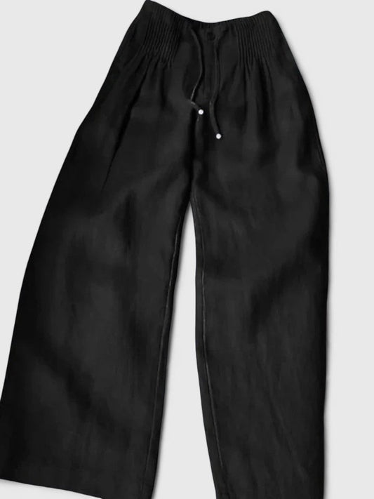 Effortless Linen Wide Leg Pants for Women with High Waist Pintuck Pleat Drawstring Casual Style