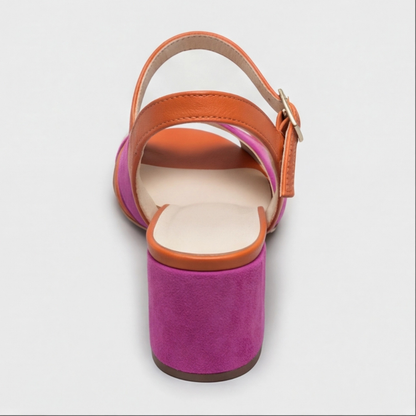 Comfortable Pink Color Block Heels for Women with Orthopedic Chunky Heel Ankle Strap Style
