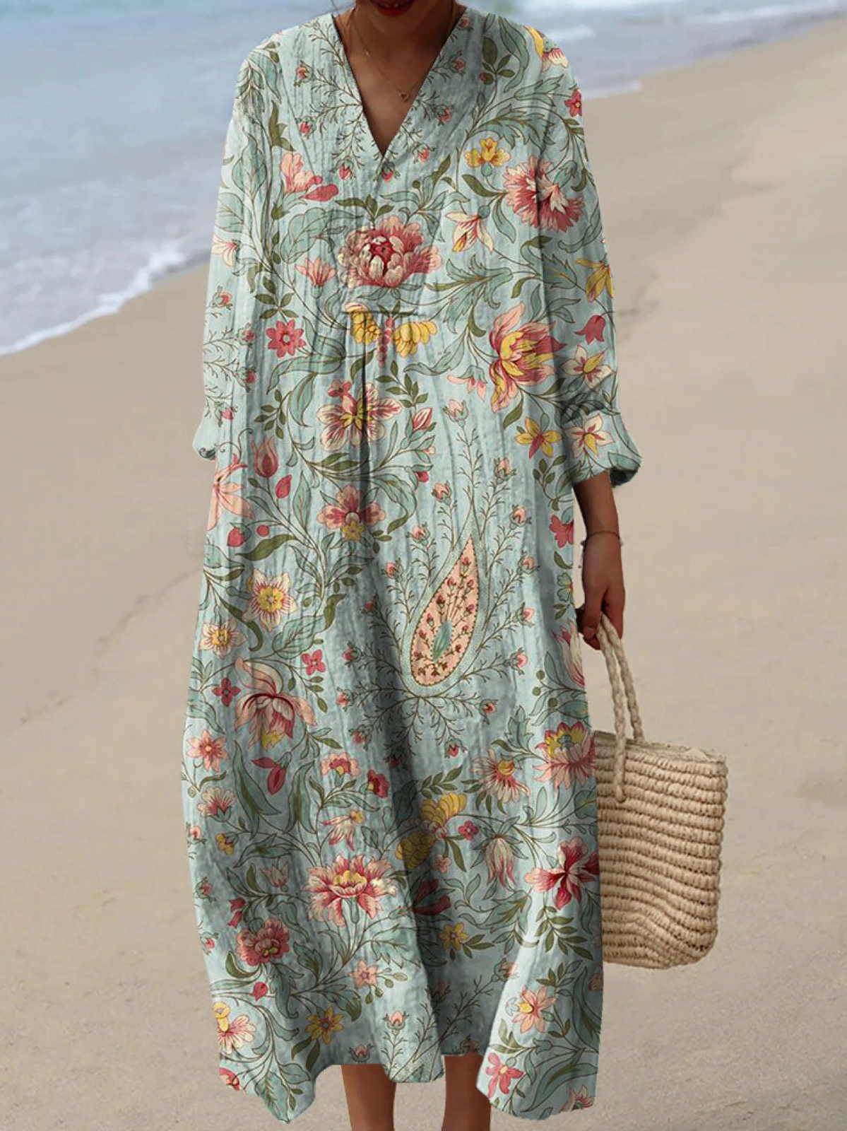 Effortless Floral Dress for Women with Long Sleeve Vintage