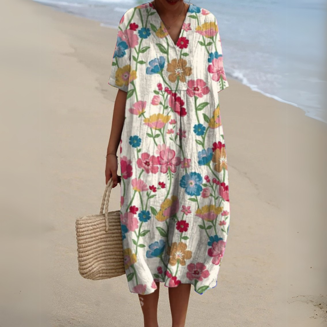 Effortless Flowy Floral Mini Dress for Women with V Neck