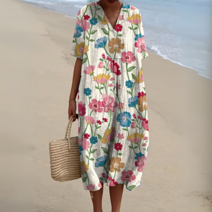 Effortless Flowy Floral Mini Dress for Women with V Neck