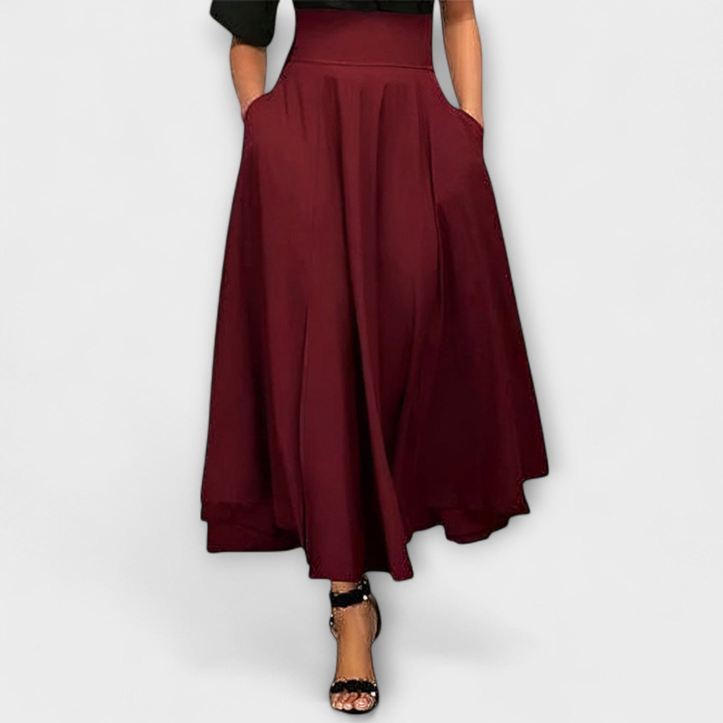 Elegant Maxi Skirt for Women with High Waist Flared A-Line Pocket Formal Casual Style