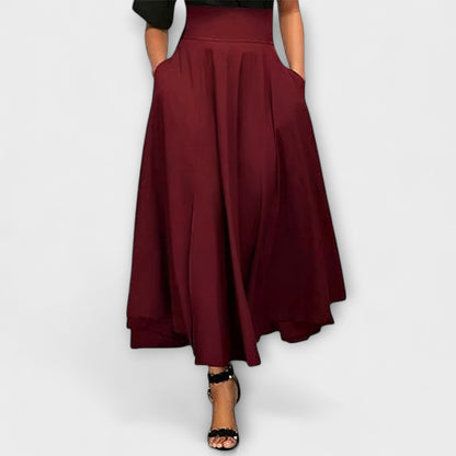 Elegant Maxi Skirt for Women with High Waist Flared A-Line Pocket Formal Casual Style