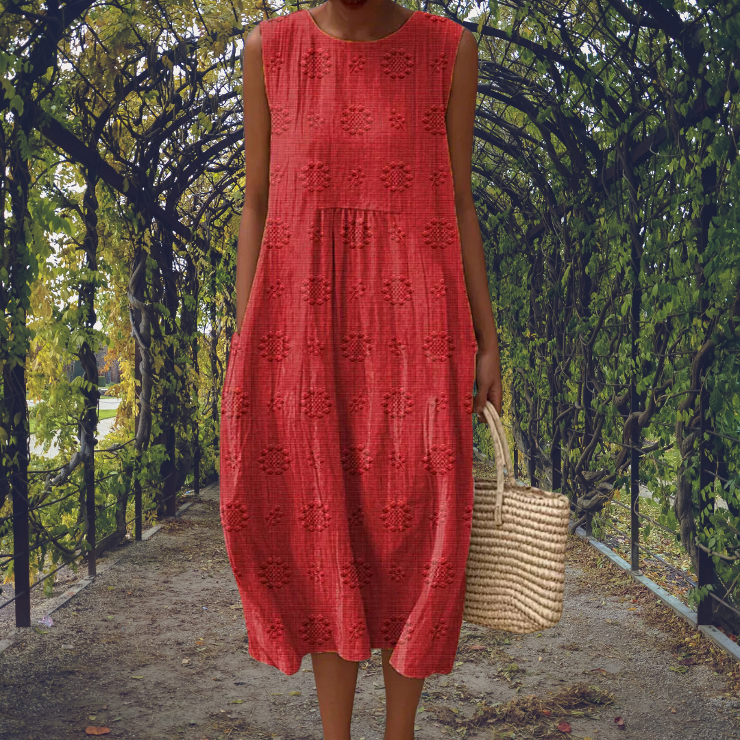 Effortless Floral Midi Dress for Women with Sleeveless Pocket