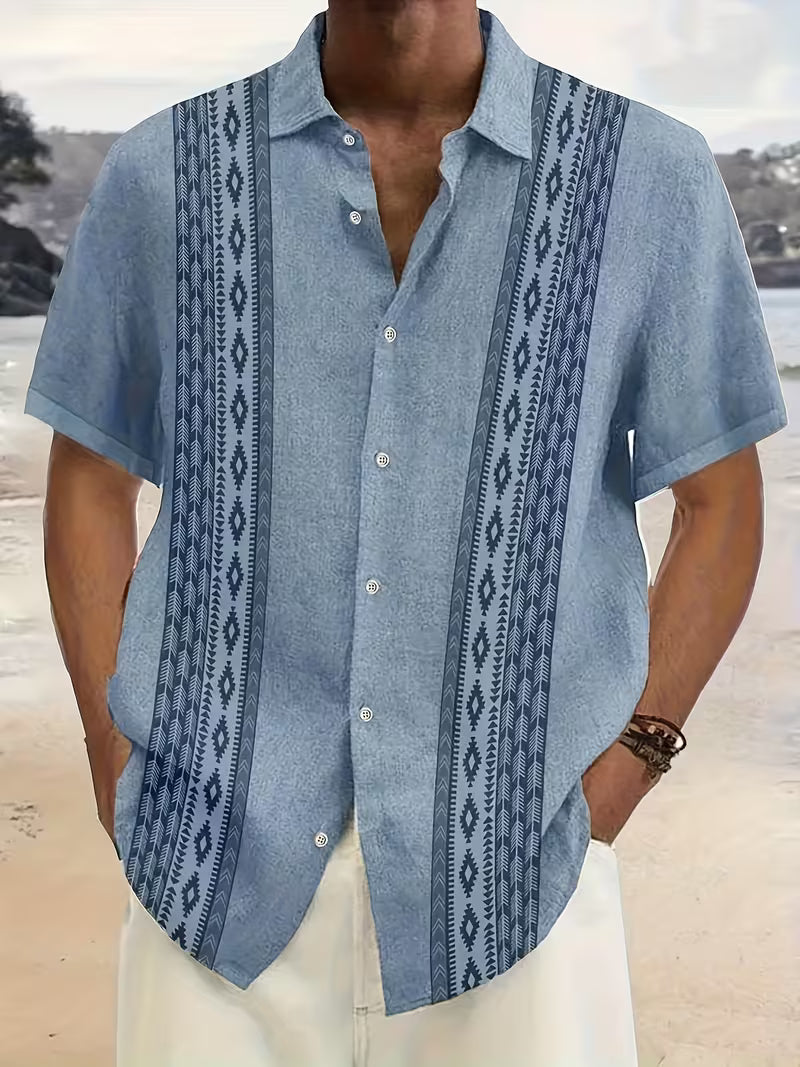 Comfortable Geometric Button Down Shirt for Men with Vintage Casual Style