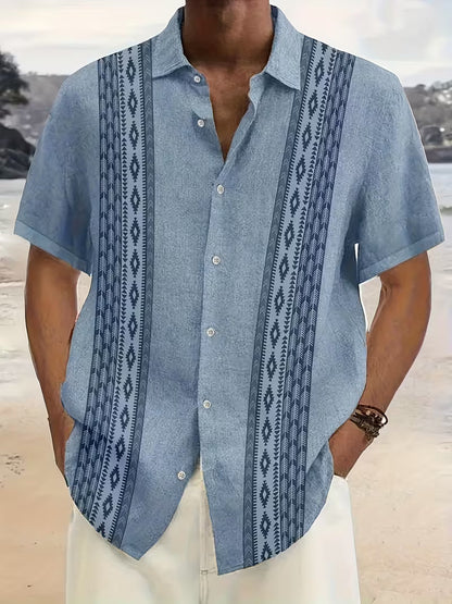Comfortable Geometric Button Down Shirt for Men with Vintage Casual Style