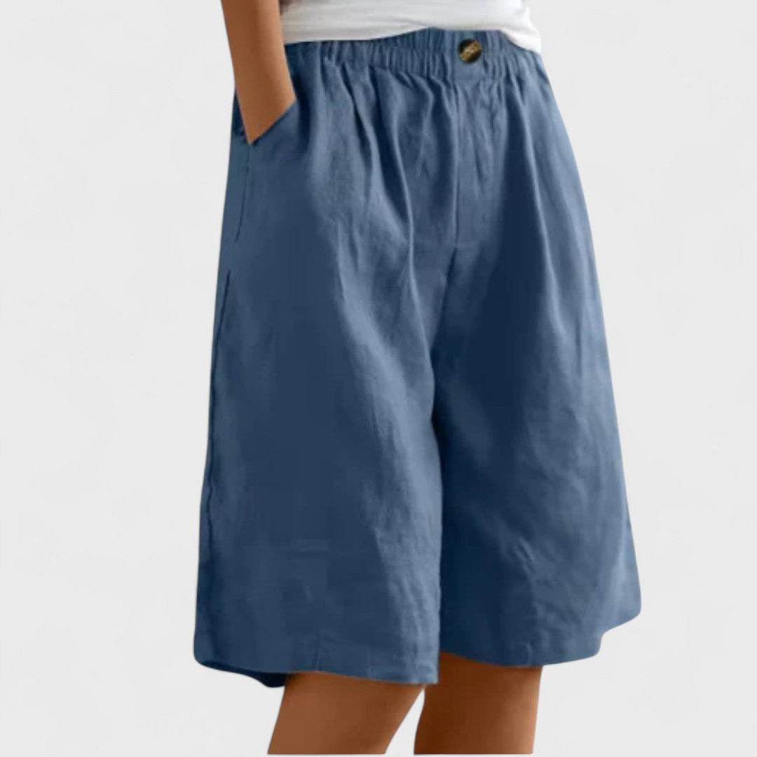 Effortless Linen Shorts for Women with High Waist Elastic Waistband Pocket Relaxed Casual Style