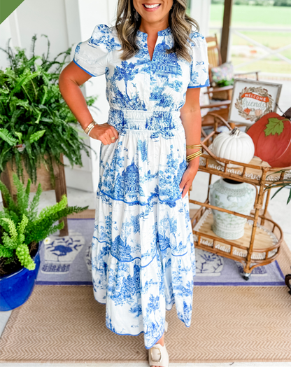 Stylish Maxi Dress for Women with V Neck Short Sleeve
