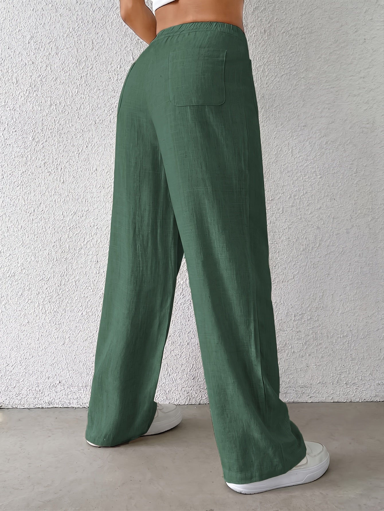 Elegant Wide Leg Pants for Women with High Waist Textured Relaxed Pocket Style