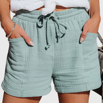 Effortless Cotton Shorts for Women with Drawstring Waist Cuffed Hem Deep Pocket Casual Style