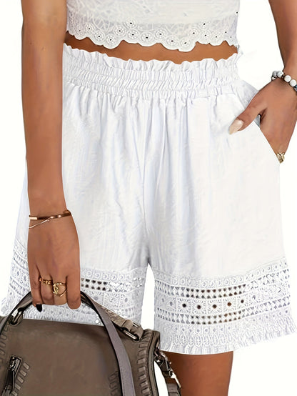 Comfortable Lace Shorts for Women with Elastic Waist Pockets