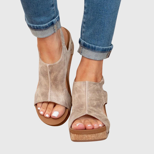 Comfortable Orthopedic Sandals for Women with Platform Wedge Open Toe Slingback Leather Casual Style
