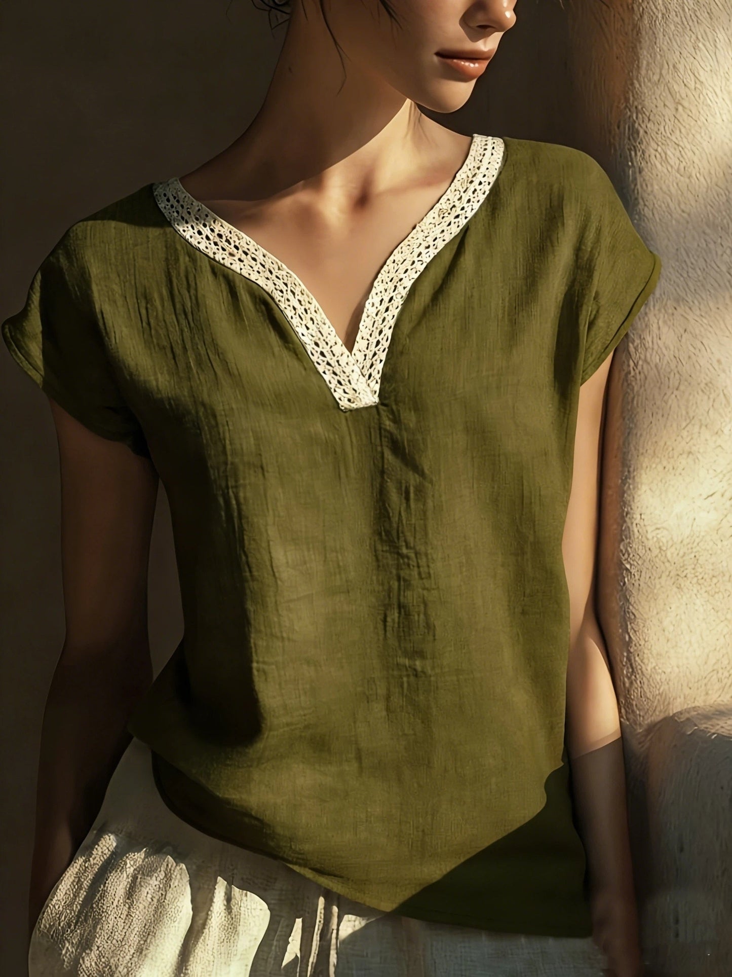 Stylish Lace Blouse for Women with V Neck