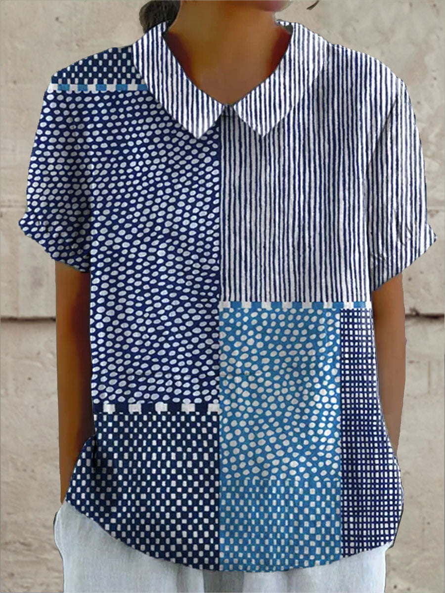 Stylish Blue Patchwork Blouse for Women