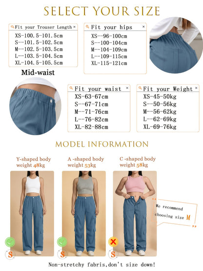 Effortless Red Cargo Pants for Women with High Waist Wide Leg Pocket Style