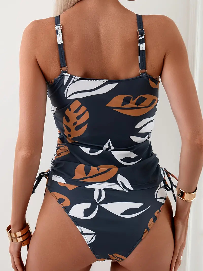 Effortless Printed Tankini Swimsuit for Women with V Neck