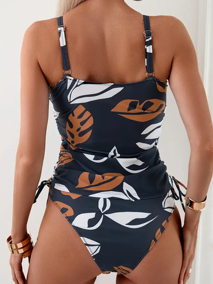 Effortless Printed Tankini Swimsuit for Women with V Neck