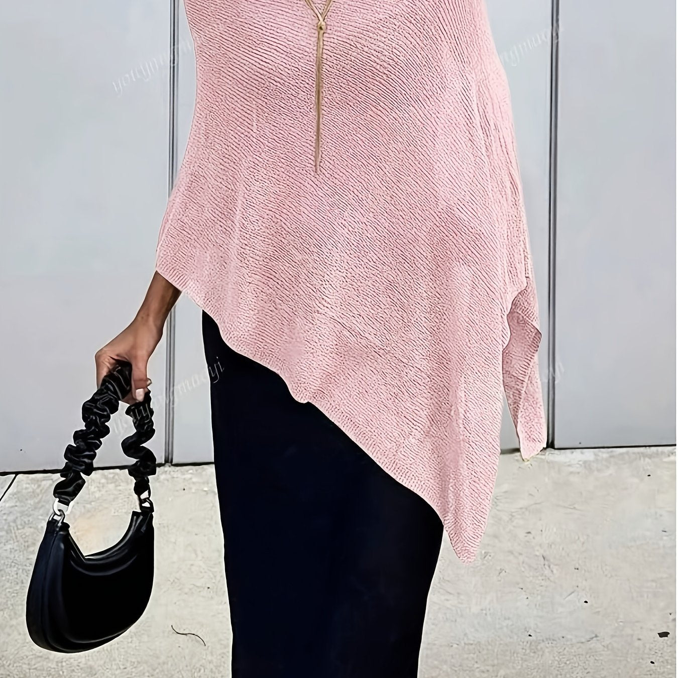 Elegant Poncho Shirts for Women with Half Zip Long Sleeve Asymmetric Hem Style