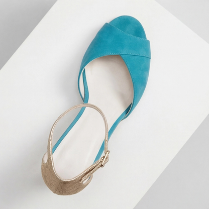 Comfortable Blue Heels for Women with Stiletto Ankle Strap Open Toe Style