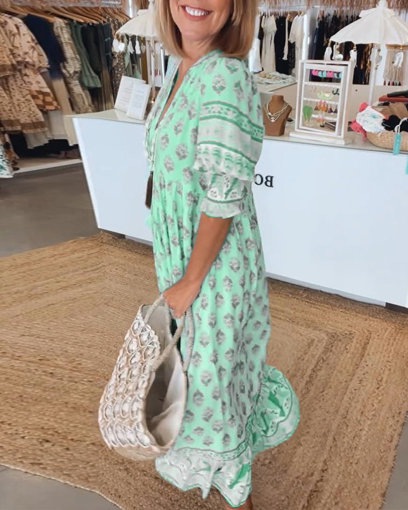 Effortless Floral Dress for Women with V Neck