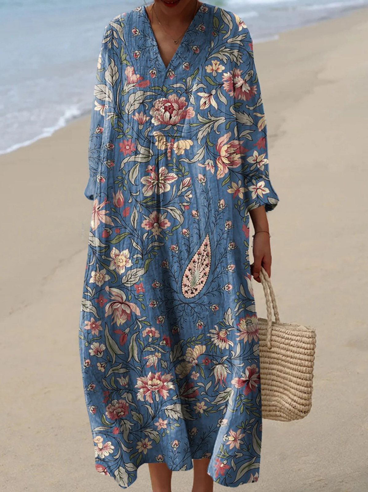 Effortless Floral Dress for Women with Long Sleeve Vintage