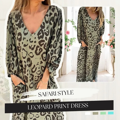 Elegant Leopard Mini Dress for Women with V Neck