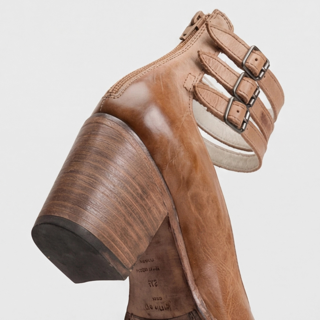 Comfortable Light Brown Heels for Women with Ankle Strap Style