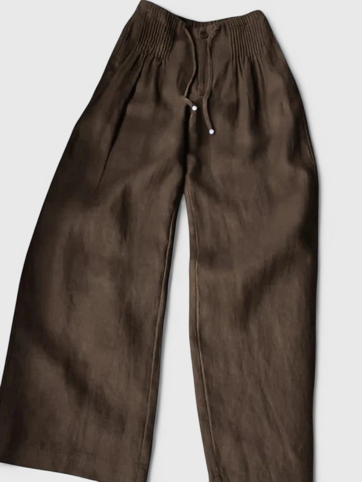 Effortless Linen Wide Leg Pants for Women with High Waist Pintuck Pleat Drawstring Casual Style