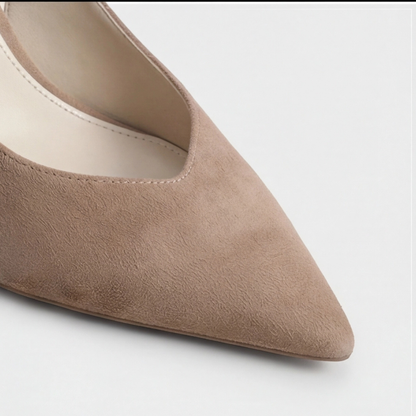 Comfortable Beige Heels for Women with Orthopedic Pointed Toe Slingback Style