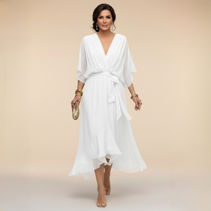 Stylish Chiffon Mini Dress for Women with V Neck
