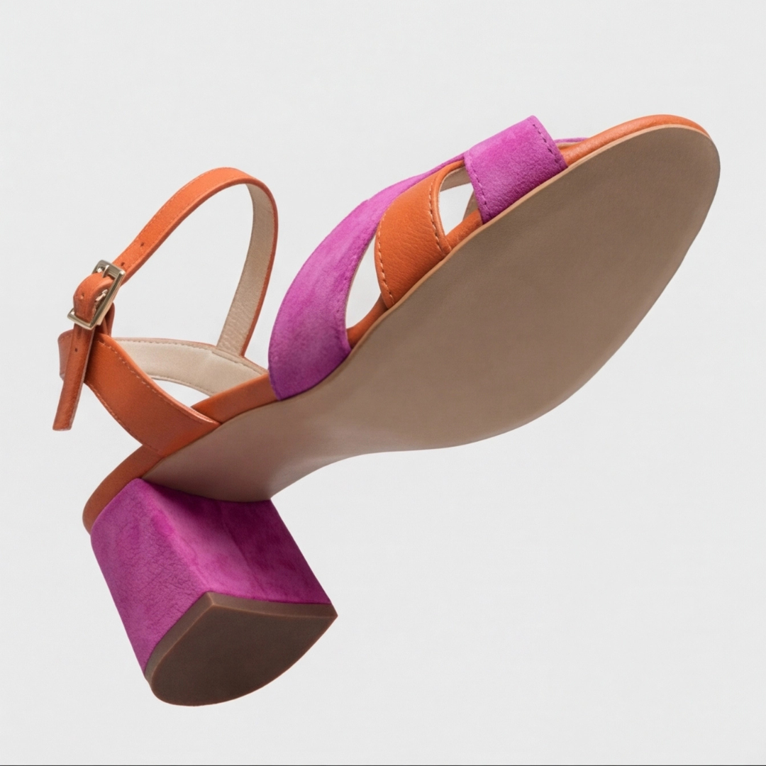 Comfortable Pink Color Block Heels for Women with Orthopedic Chunky Heel Ankle Strap Style