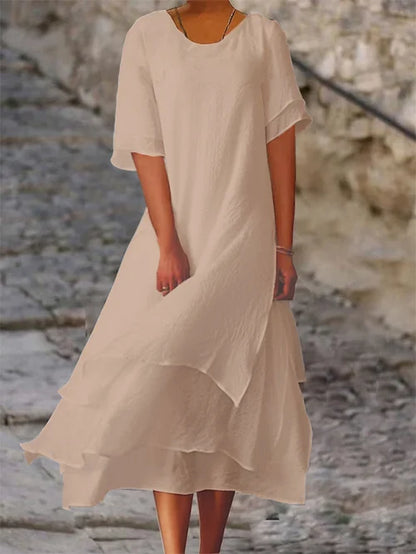 Elegant Evening Dress for Women with Round Neck Short Sleeve Formal Wedding Guest Style