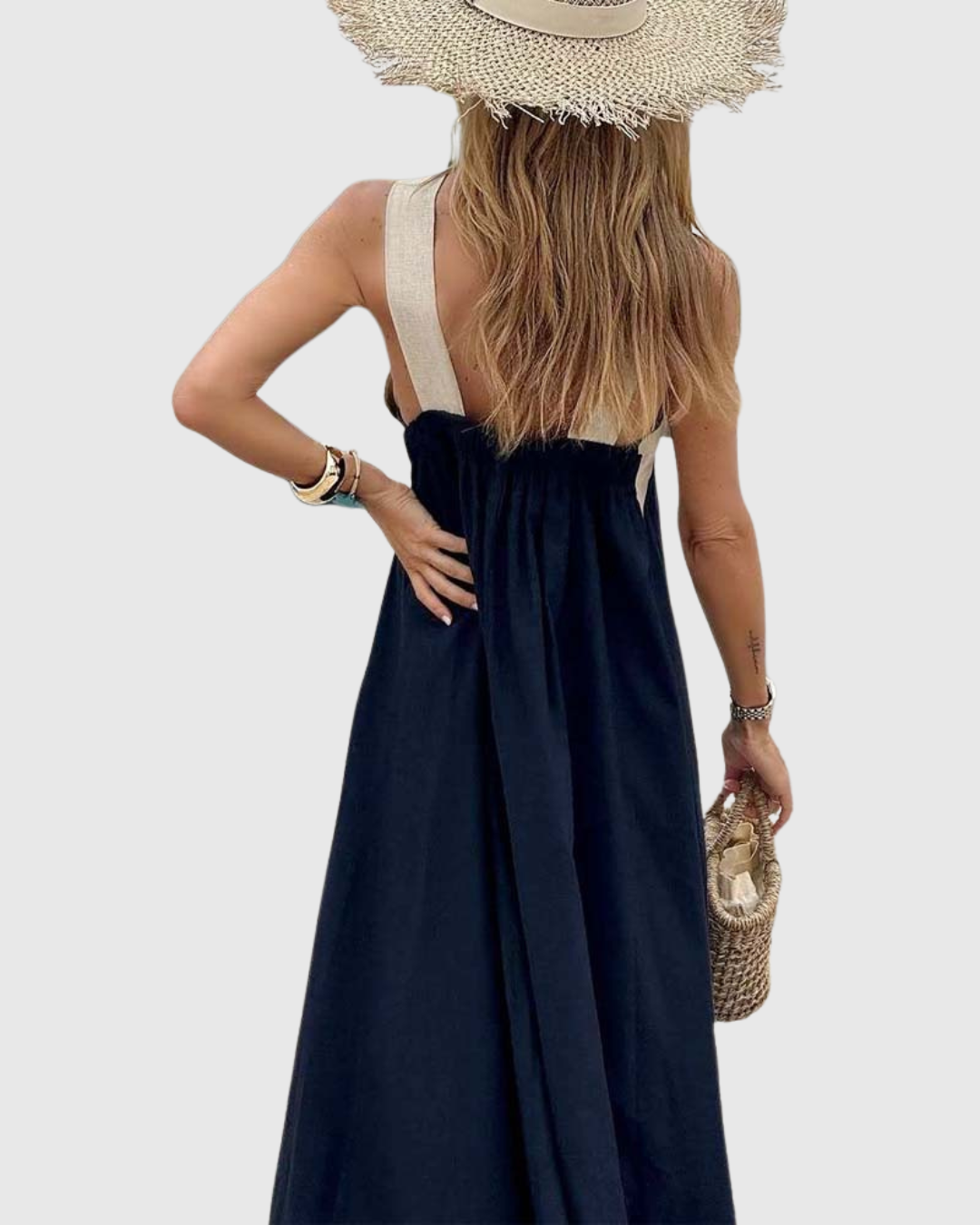Effortless Colorblock Maxi Dress for Women with Halter Crossover Neck Sleeveless Casual Style