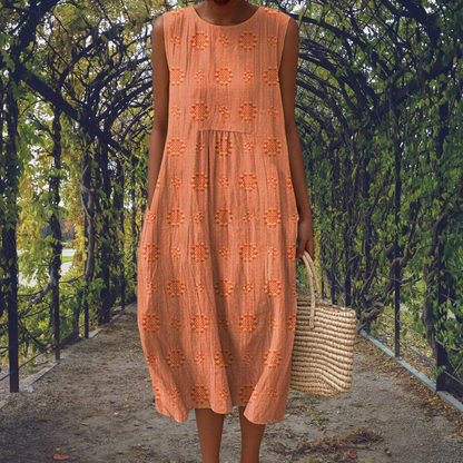 Effortless Floral Midi Dress for Women with Sleeveless Pocket