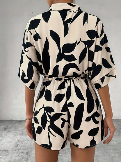 Effortless Striped Romper for Women with Collared Belted