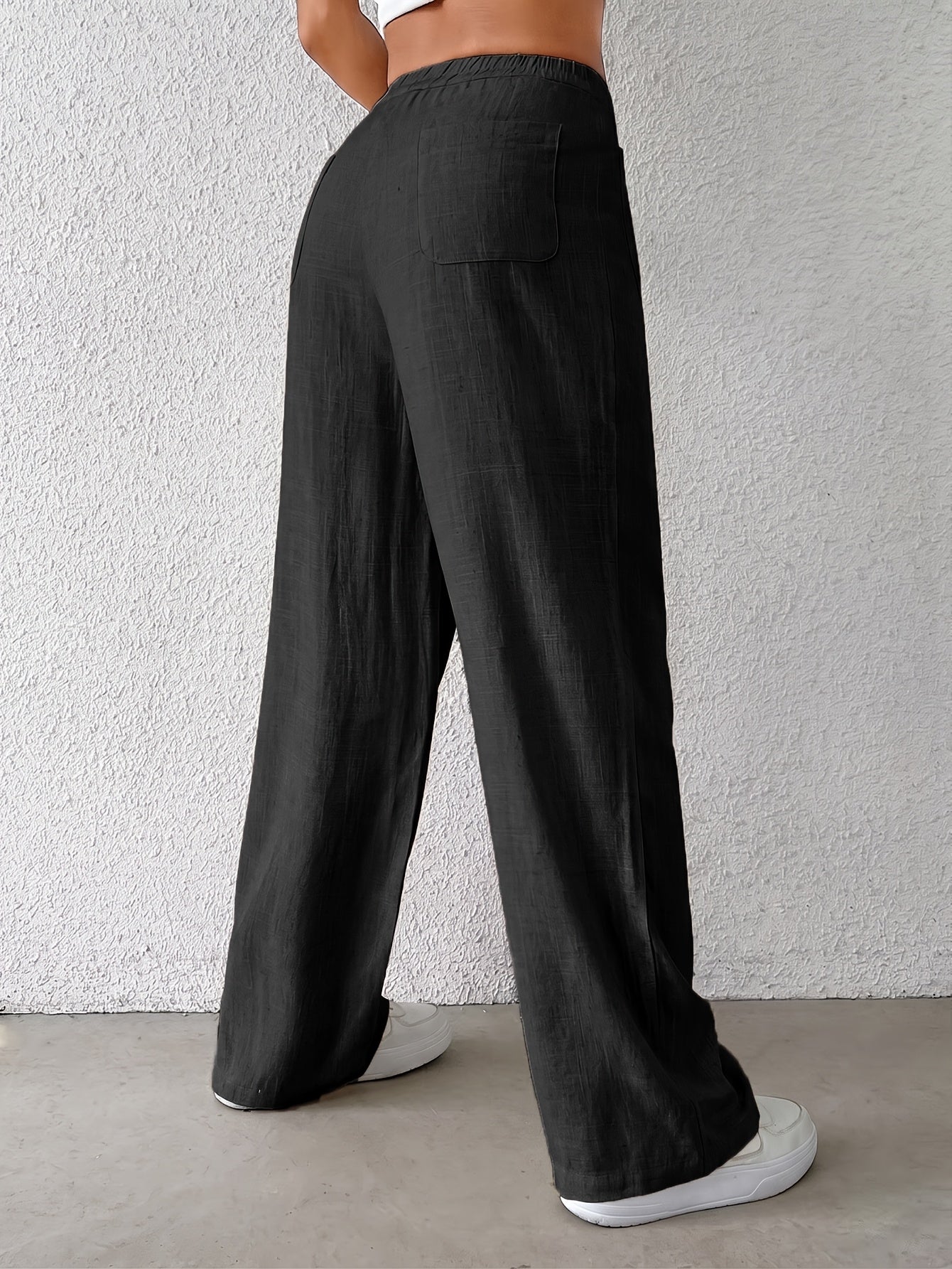 Elegant Wide Leg Pants for Women with High Waist Textured Relaxed Pocket Style
