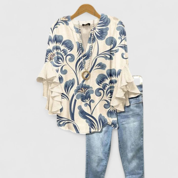 Stylish Floral Blouse for Women with Ruffle Sleeve