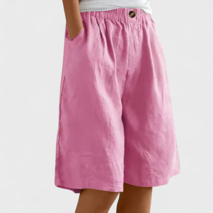 Effortless Linen Shorts for Women with High Waist Elastic Waistband Pocket Relaxed Casual Style