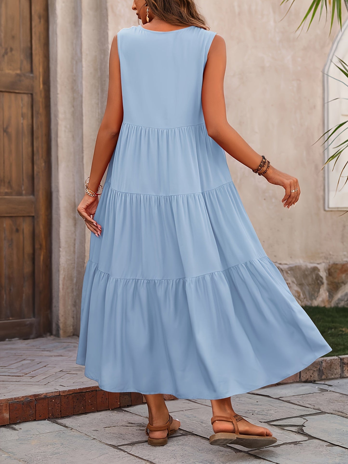 Stylish Maxi Dress for Women with V Neck Sleeveless Tiered