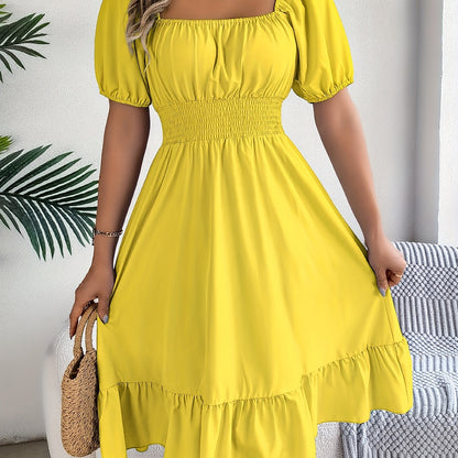 Elegant Evening Dress for Women with Square Neck Puff Sleeve A Line Formal Wedding Guest Style
