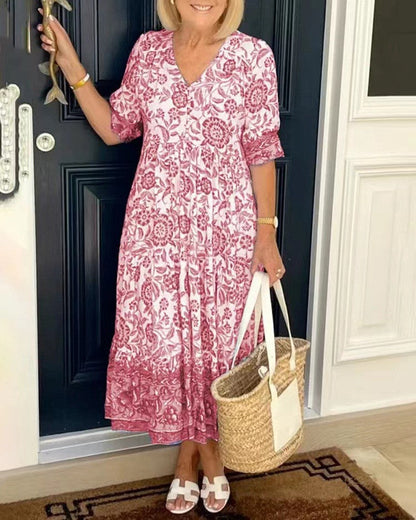 Stylish Floral Maxi Dress for Women with V Neck