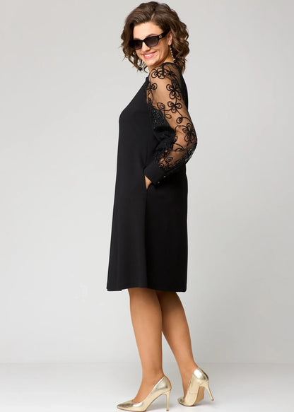 Effortless Black Floral Lace Mini Dress for Women
