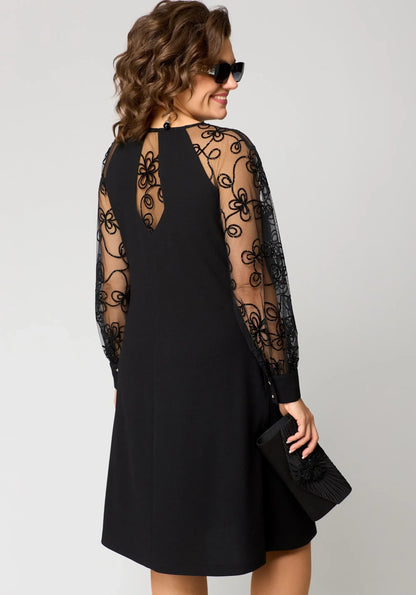 Effortless Black Floral Lace Mini Dress for Women